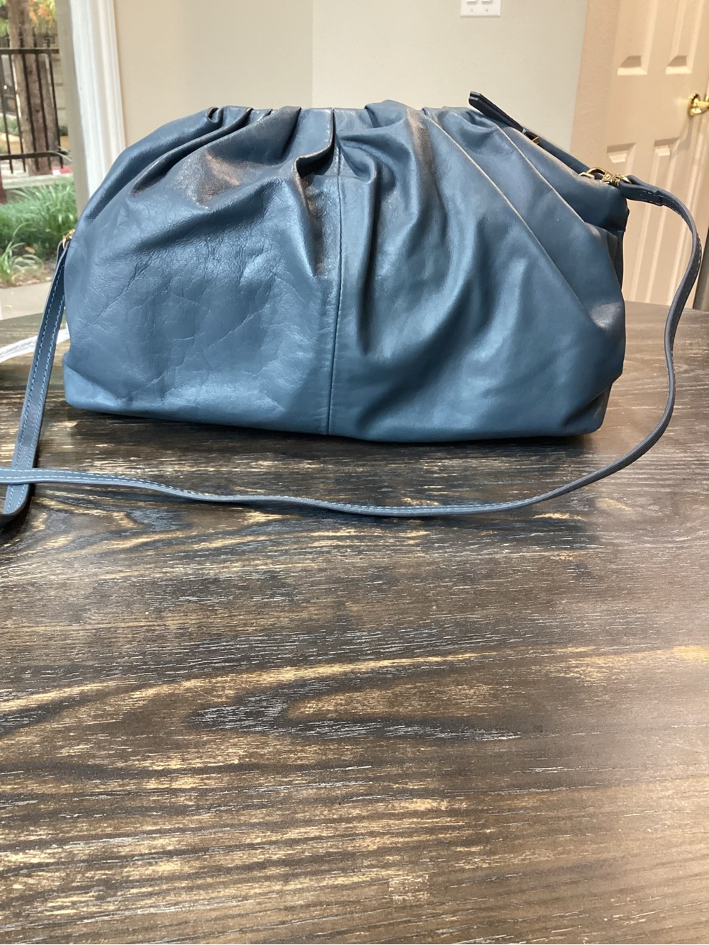 Arezzo Elizabeth Small Blue Leather Clutch Crossbody